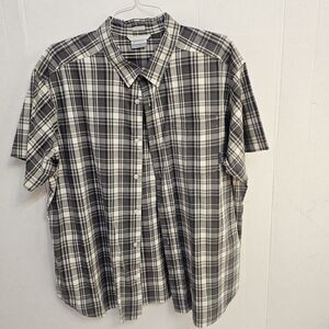Columbia Plaid Gray White Short Sleeve Button  Shirt Sz XXL Casual Outdoor W505